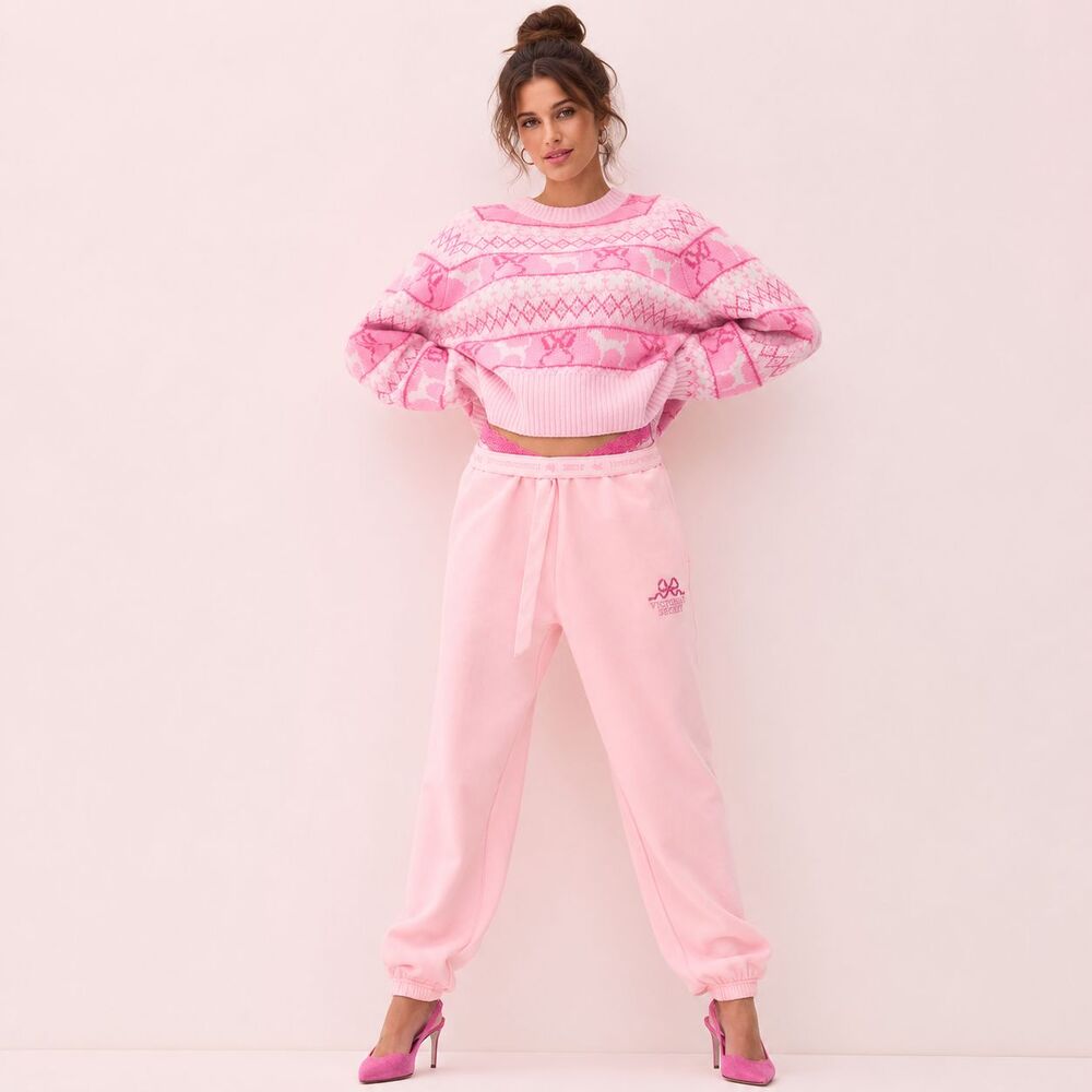 VICTORIA'S SECRET LOVESHACKFANCY Women LARGE New Jogger Sweatpants Pink Bow Logo